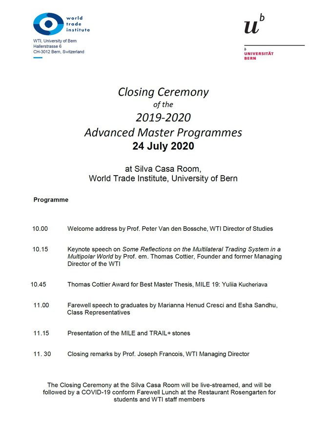 Closing Ceremony Of The 2019 20 Advanced Master Programmes
