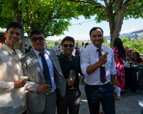 Our students celebrate and pose for a photo outdoors