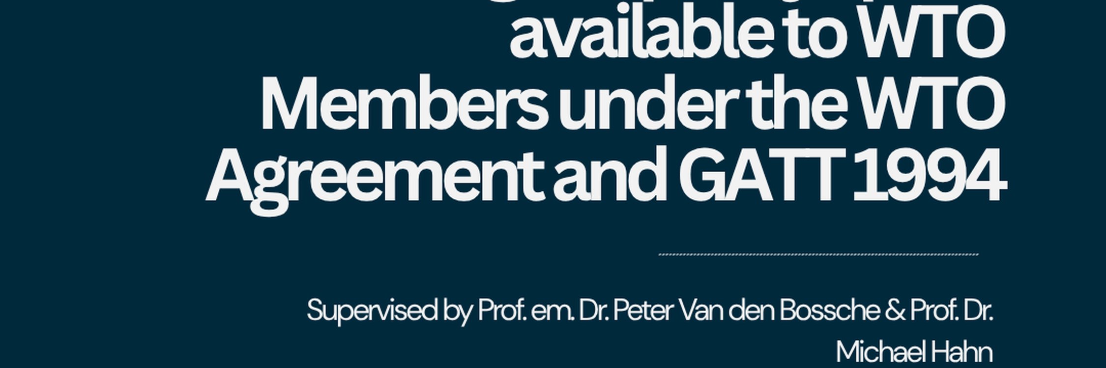 International trade and disaster risk management: Assessment of the political scope of action of WTO members within the framework of the WTO Agreement and GATT 1994
